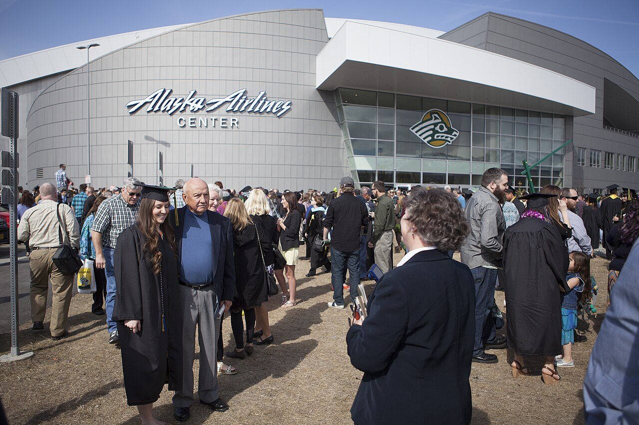 The Alaska Airlines Center arena on the UAA campus during commencement