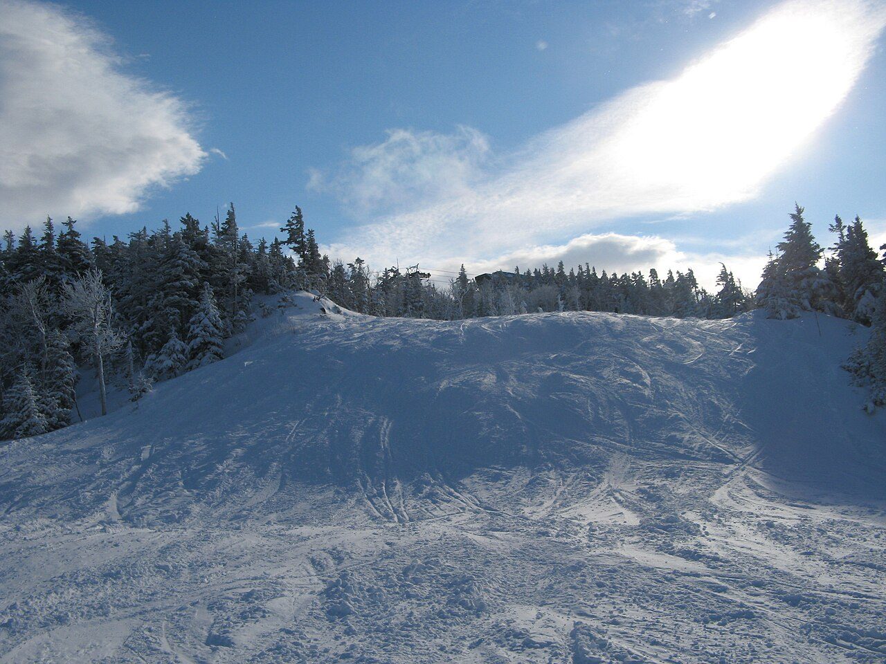 Snow-covered ski trails at Sunday River in Newry, Maine, the Bates alpine team's home venue