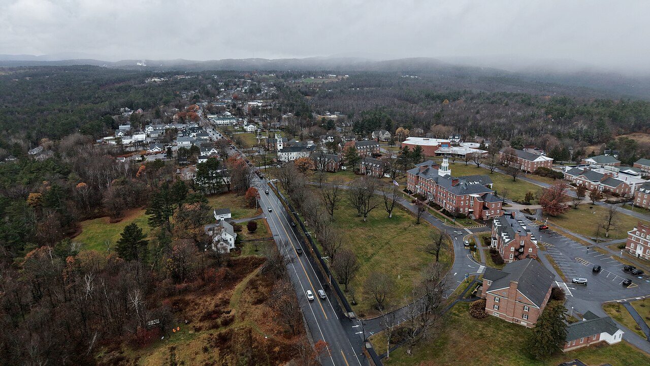 Aerial view of New London, New Hampshire, from the southeast