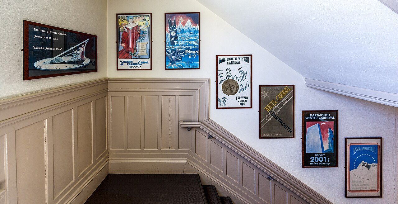 Historic Dartmouth Winter Carnival posters displayed in the Collis Center