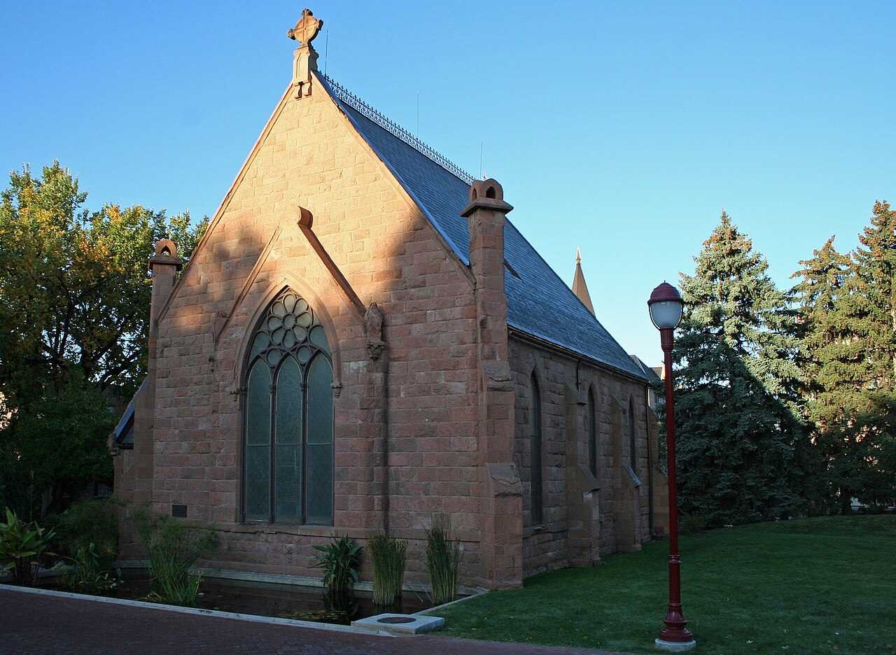 Evans Memorial Chapel, a small stone chapel on the University of Denver campus
