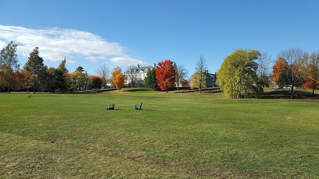 The Battell Beach lawn looking toward Pearsons Hall at Middlebury College