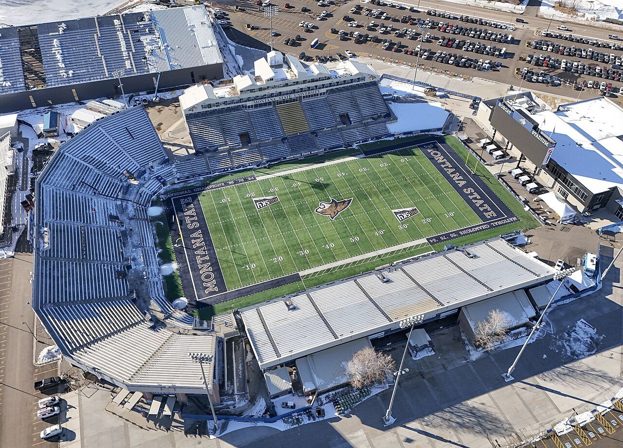 Aerial view of Bobcat Stadium on the Montana State campus