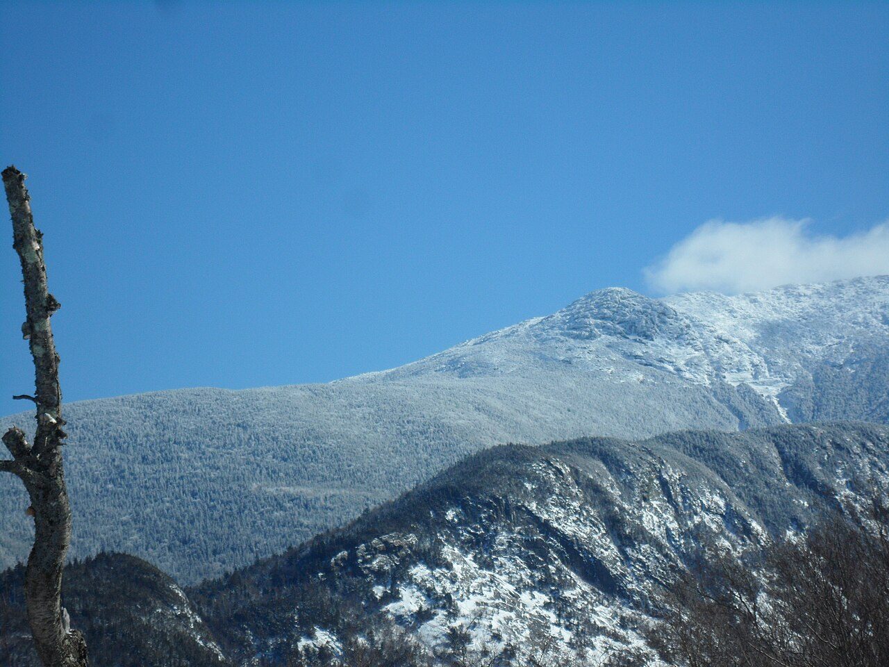 Frost-covered Mount Lafayette on Franconia Ridge in the White Mountains