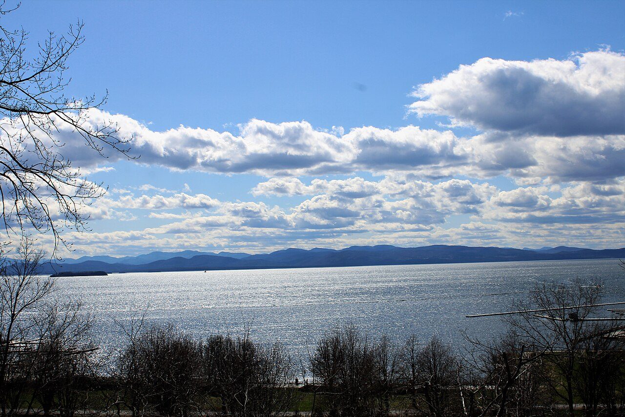 Lake Champlain seen from Burlington, Vermont, with the Adirondack Mountains in the distance