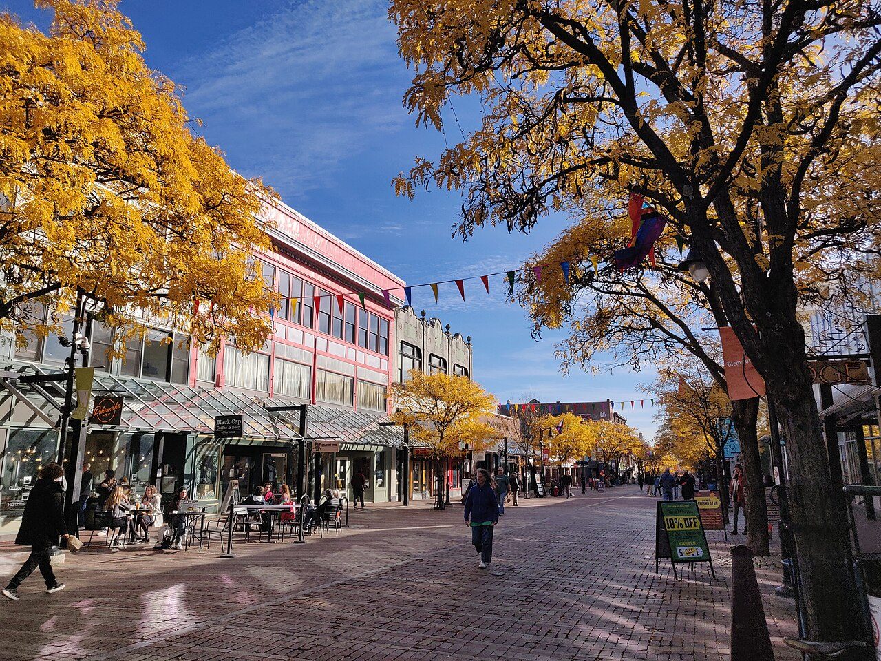 Church Street Marketplace pedestrian street in Burlington, Vermont, in autumn