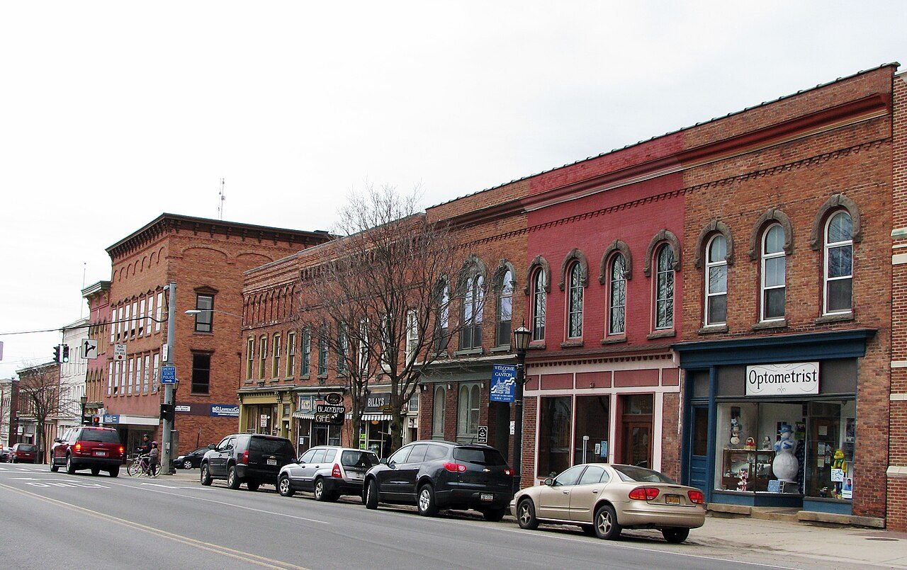 Main Street storefronts in the Village Park Historic District, Canton, New York