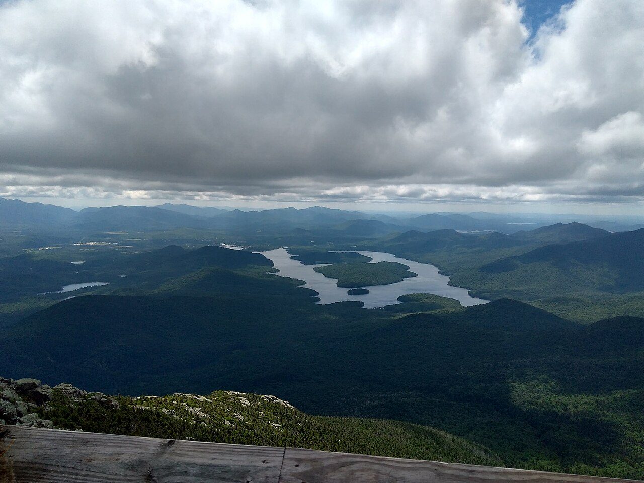 Summer view of Lake Placid from the summit of Whiteface Mountain