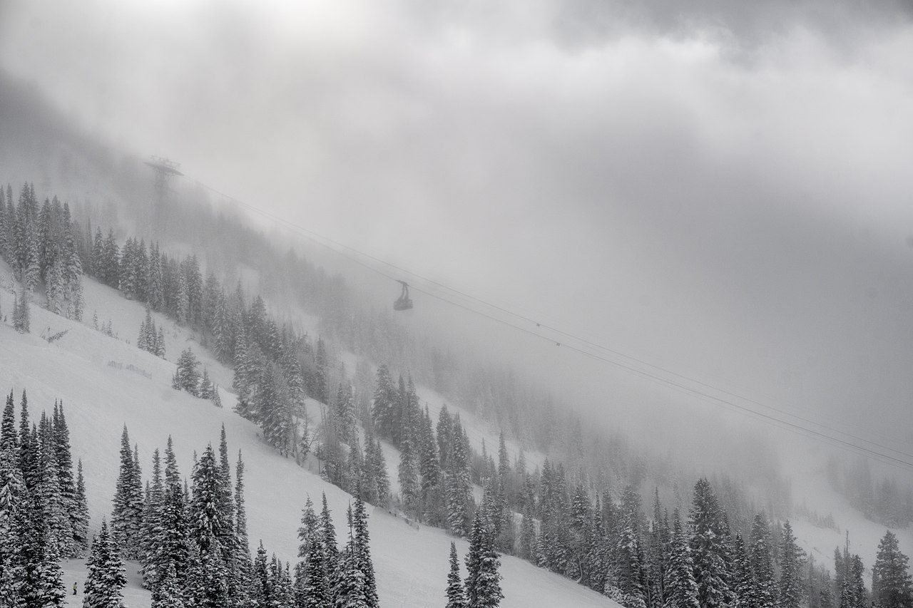 Snow-covered slopes at Snowbird in Little Cottonwood Canyon