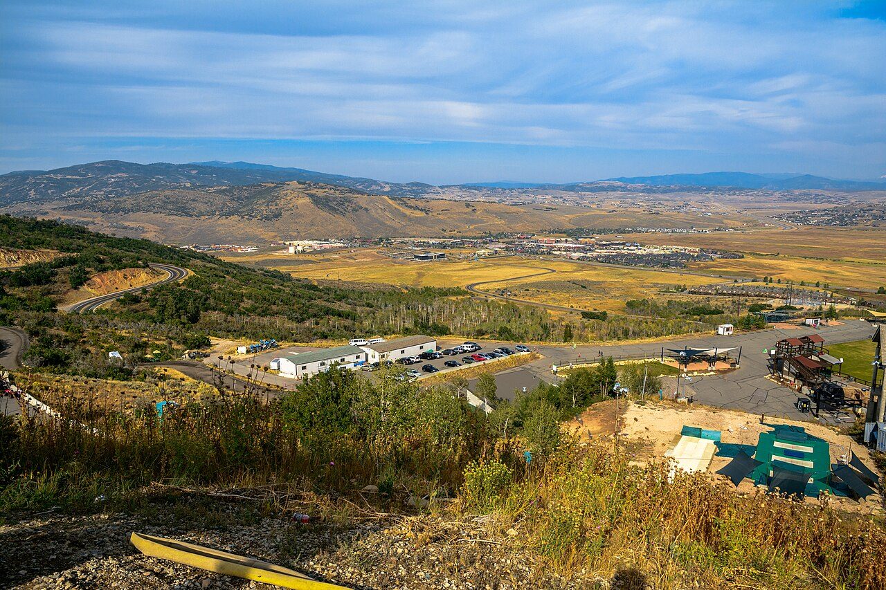 Utah Olympic Park in Park City with ski jumps and mountain slopes