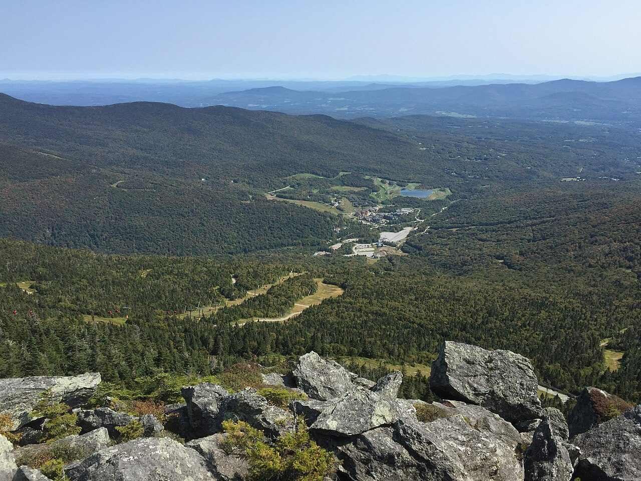 View from the Long Trail on Mount Mansfield toward the Stowe ski trails, home venue of UVM alpine racing